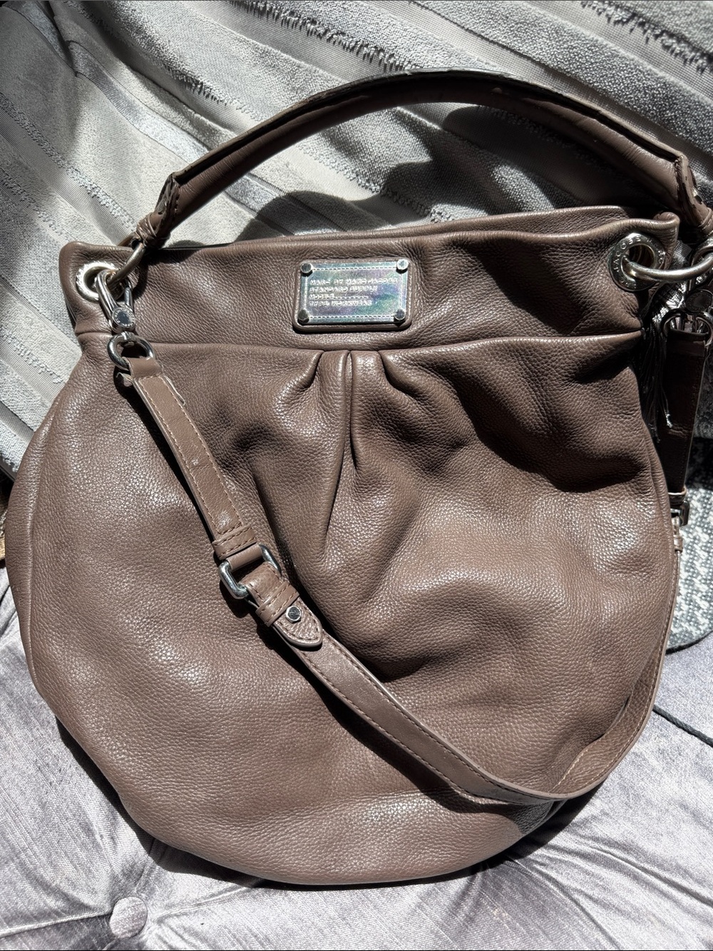 Marc Jacobs Taupe Pebbled Leather Hobo Bag